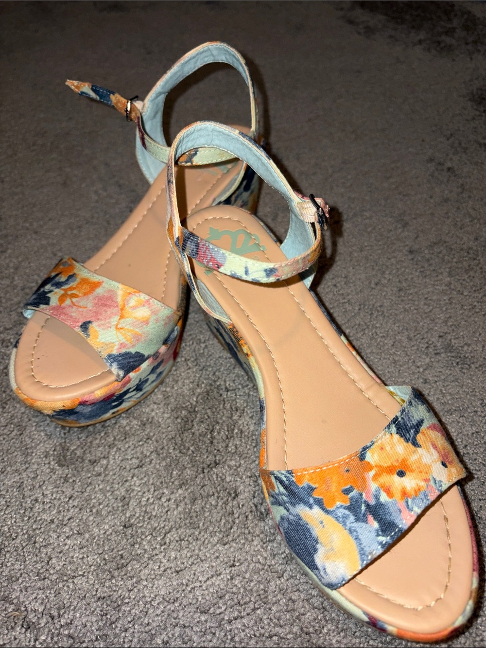 Fergalicious Floral Wedge Sandals - Blue Multi